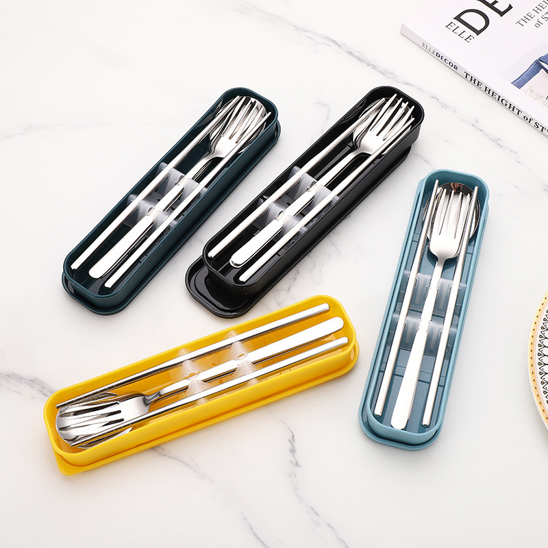 304 Stainless Steel Tableware Student Portable Set Spoon Fork Chopsticks Three-Piece Gift Box Set Can Be Printed with Logo 304 Stainless Steel Tableware Student Portable Set Spoon Fork Chopsticks Three-Piece Gift Box Set Can Be Printed with Logo