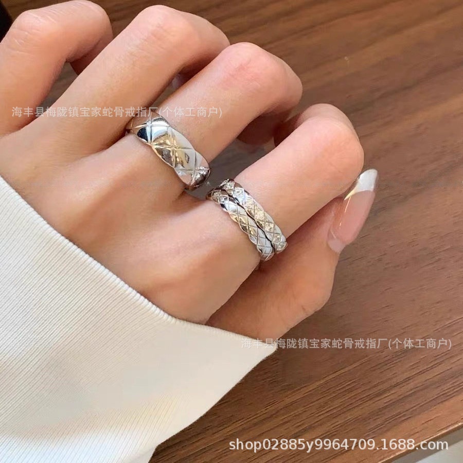 코코 럭셔리 다이아몬드 체크 반지 18K 골드 도금 기하학 패션 남녀공용