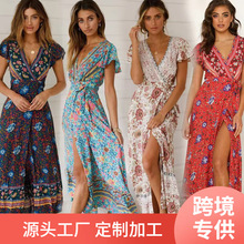 2023年新款亚马逊跨境女装欧美英伦女长裙中腰套头性感显瘦连衣裙