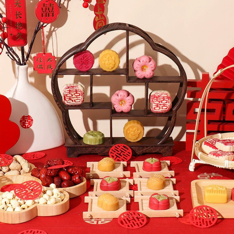 中式订婚布置甜品台糕点架订婚摆件梅花古架摆台摆盘点心甜展示架|undefined