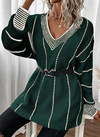 Europa y Estados Unidos transfronterizos Amazon otoño y invierno nuevo cuello en V vertical suéter suelto ropa de mujer Aliexpress moda jersey superior image 11