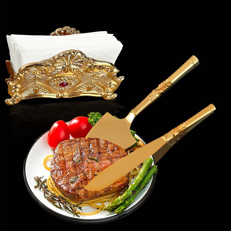 High-end luxury steak knife shovel napkin holder household suit Western restaurant cake knife shovel tissue holder tableware holder combination High-end luxury steak knife shovel napkin holder household suit Western restaurant cake knife shovel tissue holder tableware holder combination