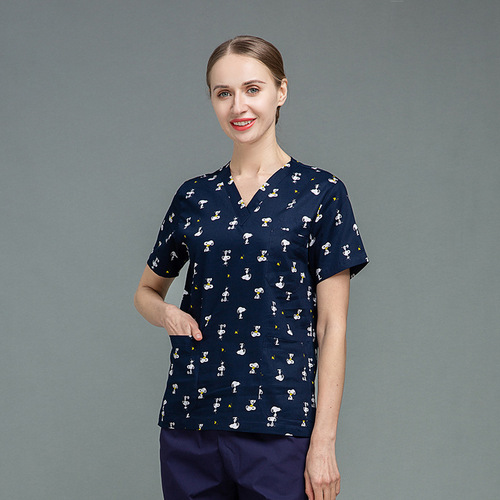 Short-sleeved hand-washing gown, printed doctor's surgical gown, female oral beauty salon overalls, male pet hospital scrub uniform, cotton