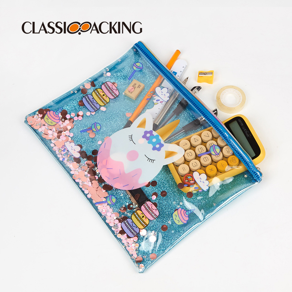 Bolsa de almacenamiento simple patrón de dibujos animados material de película suave de PVC bolsa de cremallera lápiz de cejas sombra de ojos bolsa de cepillo se puede imprimir logo