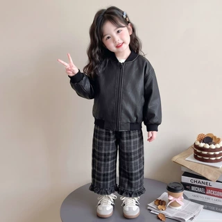 女童皮衣套装秋2026新款儿童宝宝两件套时髦爆款秋冬款炸街小洋装