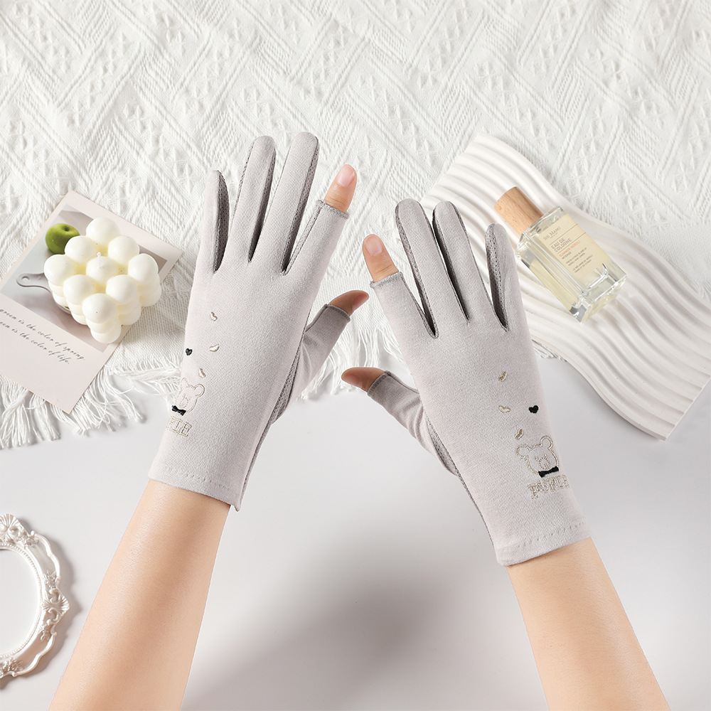 Guantes de protección solar de verano para mujer delgada primavera y otoño ciclismo a prueba de rayos UV transpirable antideslizante expuesto guantes de dos dedos