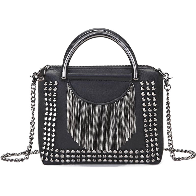 Handbag Women's 2020 New Arrival Trendy Korean Style All-Match Fashionable Shoulder Crossbody Bag Chain Small Bag Rivet Tassel Bag