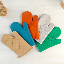 纯色格子全棉加厚微波炉手套烘培烤箱专用隔热防滑耐高温手套