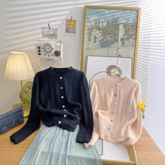大きいサイズの女性用甘くて優しいシンプルなラウンドネックニットカーディガン、女性用秋冬新作、少し太った女性向け重ね着トップス4603