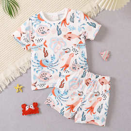 跨境新款中小童夏季家居服两件套牛奶丝薄款空调服睡衣套装厂家