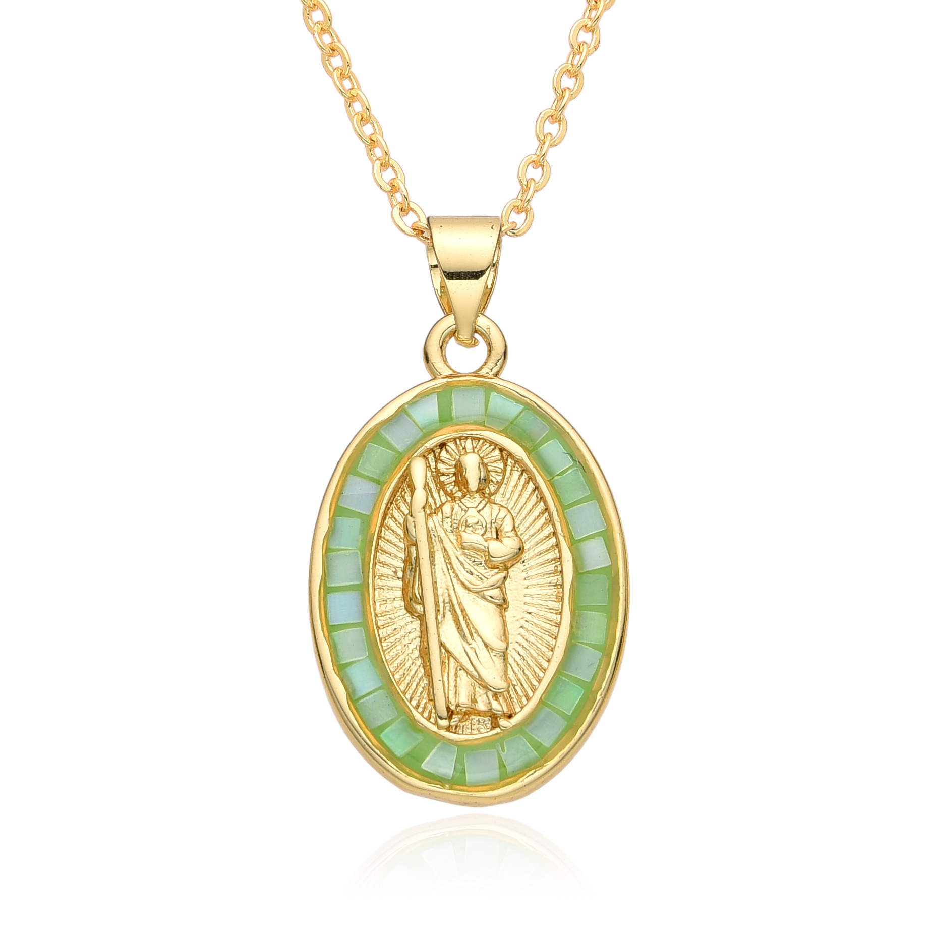 15g Weight Shell Inlay Material Pendant Necklace Classification cable chain Chain Type 1 Piece Quantity Daily Occasion Copper Material Portrait, Saint Benedict Pattern Women's Gender Plating, Inlay Design Retro Style Copper Retro Portrait Plating Inlay Shell Pendant Necklace 10