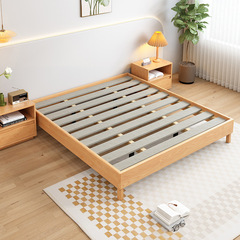 Nordic birch wood Japanese-style tatami bed, simple no headboard solid wood bed for rental room, low bed for homestay furniture bed