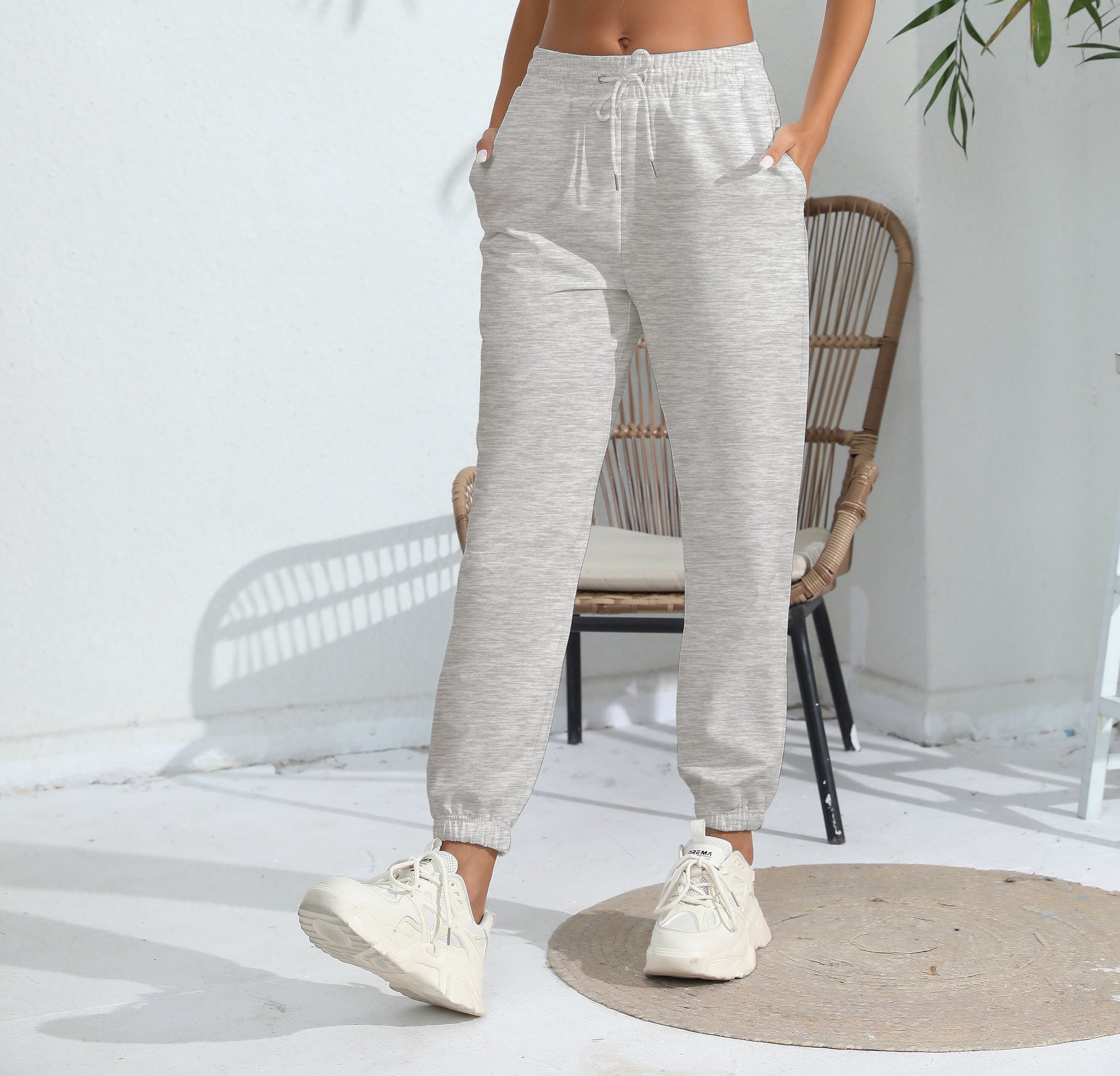 Pantalon de survêtement en polaire noir pour femmes, décontracté, jogging, sport, taille haute, pieds amples, pour la maison_voghion.com