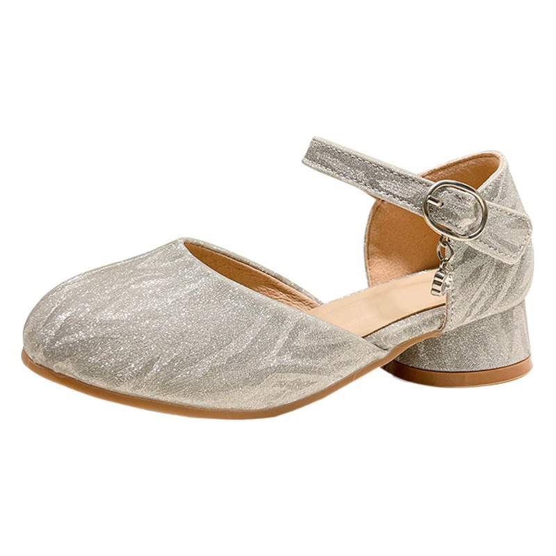 Детские туфли на каблуке, туфли-принцессы для девочек, новинка лета 2025, простые кожаные туфли на мягкой подошве, детские балетки с кристаллами для девочек