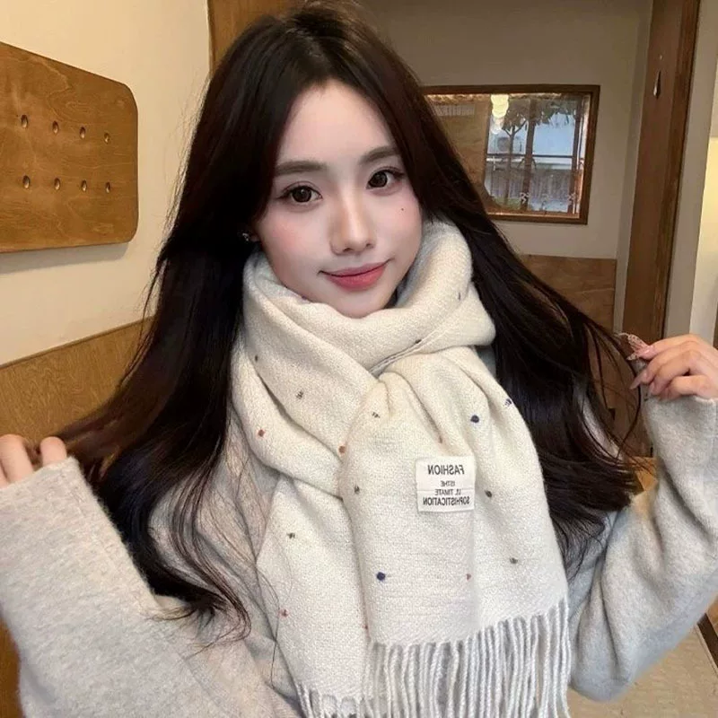 Solid rainbow winter scarf, universal keep warm cloak for students, high-quality style, Korean style, increased thickness