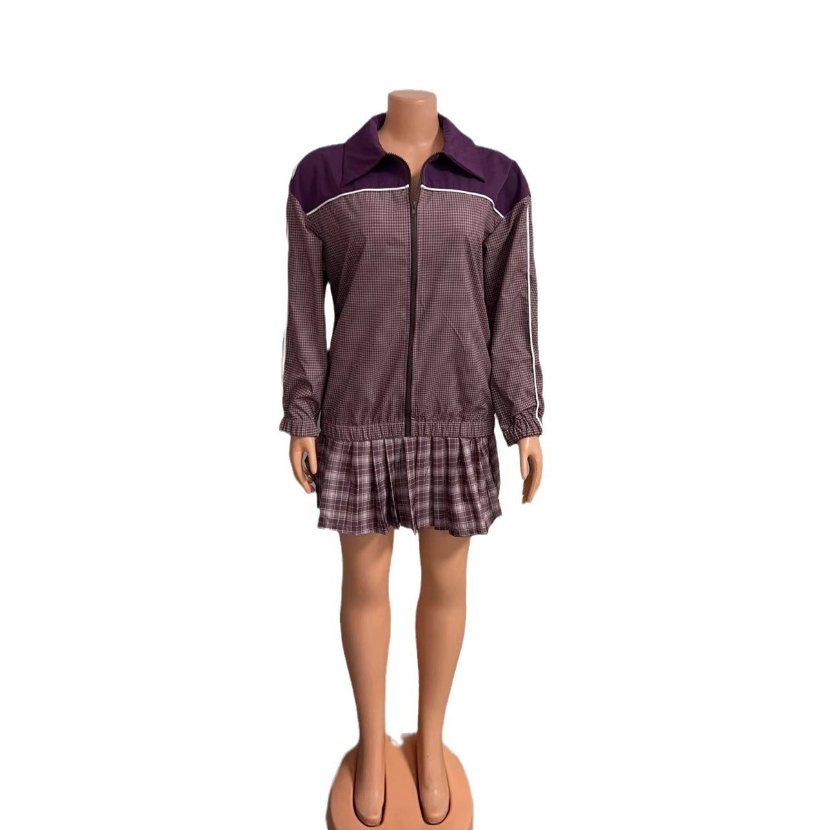 Women's Clothing Women's Style Zipper Cardigan Long Sleeve Top With Lapel Short Skirt Two Piece Suit Sexy Fashion_ecoleips.com