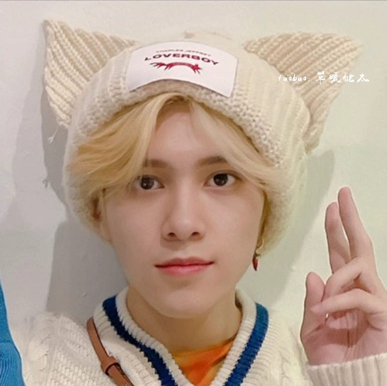 Li Yanhao Wayv WayV Huang Guanheng Hendry та же шапка с кошачьими ушками, вязаная шапка, милая шерстяная шапка