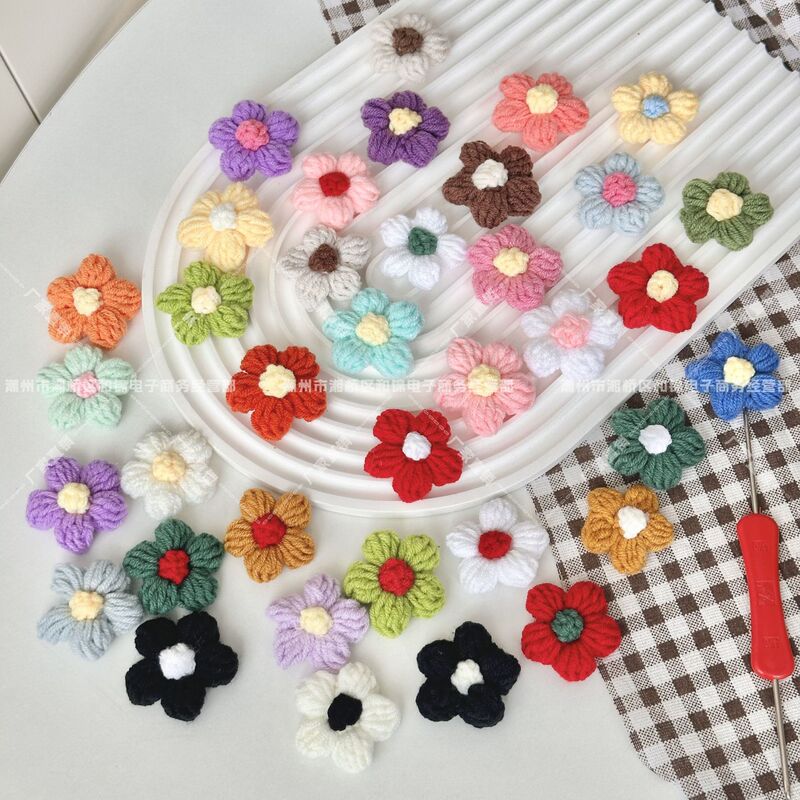 diy accessories wool flower handmade hook crochet woven milk cotton wool puff flower clothing accessories