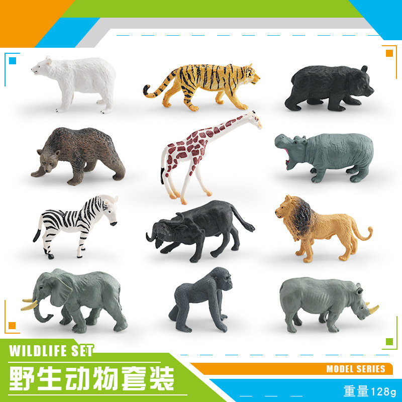 Mini simulación de animales del bosque girafa tigre león granja animales gallo vaca perro juguetes