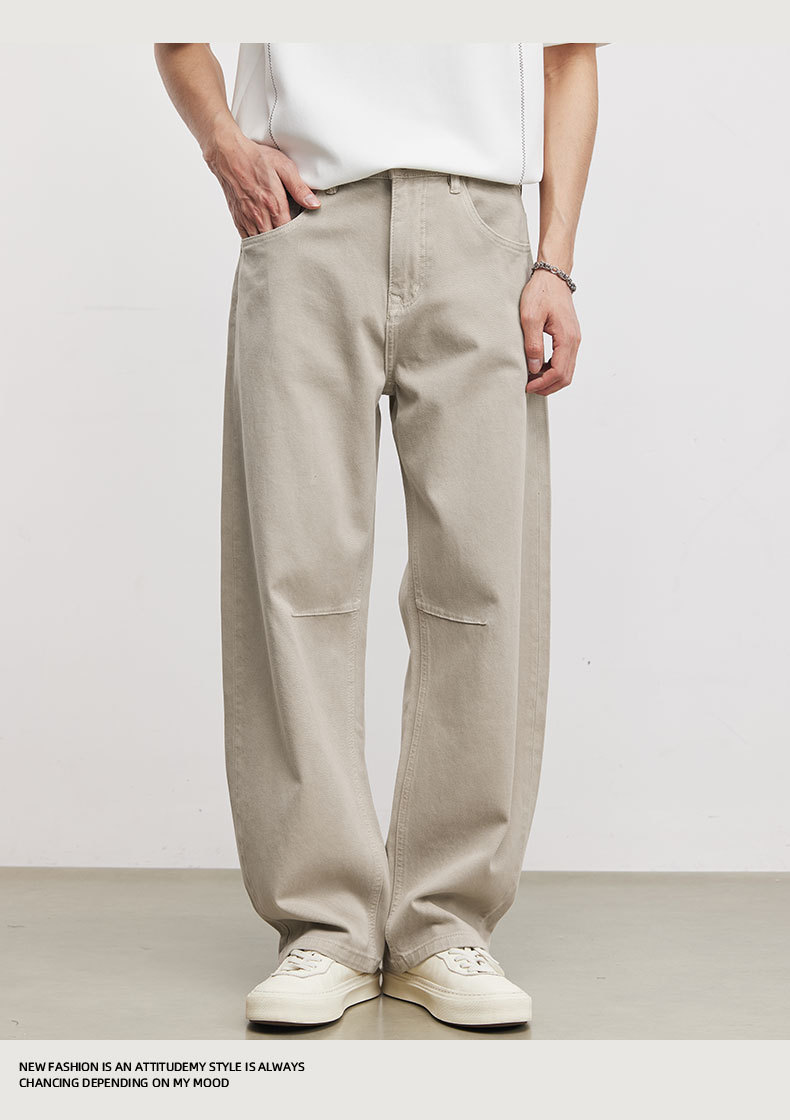 Quần jean nam ống rộng phong cách Mỹ cổ điển, chất liệu cotton pha, hiệu ứng làm cũ — Xám Paris chi tiết 10