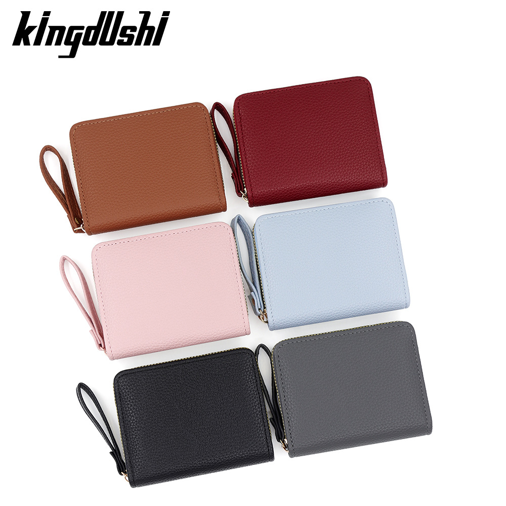 Nuevo PU damas corta monedas bolso de cambio de monedas de color sólido litchi gran capacidad cremallera cartera bolsa de tarjetas al por mayor