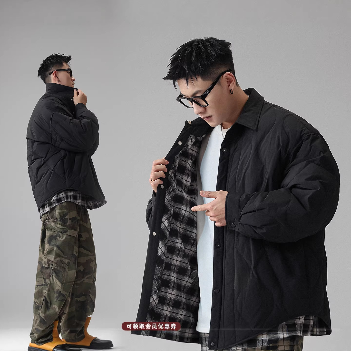 Trendy Men's Winter 2025 New Lightweight Checkered down Jacket with Detachable Collar