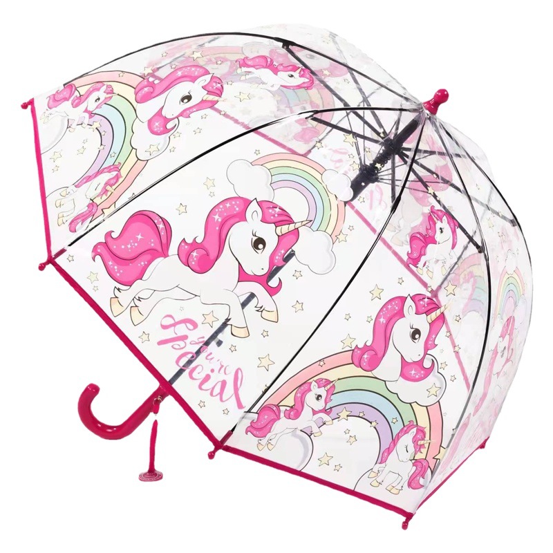 New 3-8 Years Old Children Colorful Unicorn Transparent Umbrella Cute Cartoon Long Handle Thickened Automatic Korean ins Style