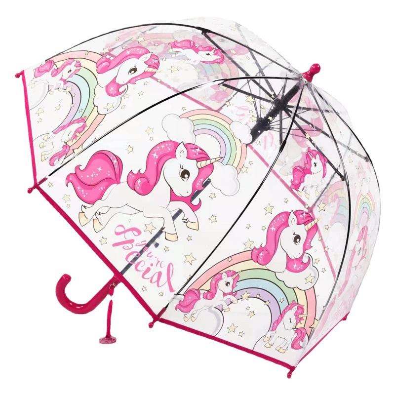 Новый От 3 до 8 лет Детский Красочный прозрачный зонт с единорогом, милый мультфильм, длинная ручка, утолщенный автоматический в стиле Южной Кореи