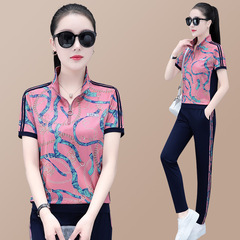 2022夏季新款運動套裝女短袖休閒運動服短袖長褲兩件套薄款套裝女