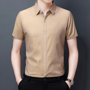 夏季新款男士仿亚麻商务短袖韩版修身衬衫纯色休闲衬衣外套男代发