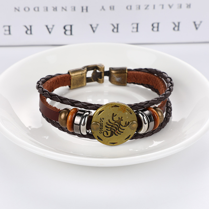 Estilo japonés vintage ropa de trabajo al aire libre pulsera 12 constelación pulsera tejida popular de los hombres pulsera vintage accesorios de desgaste