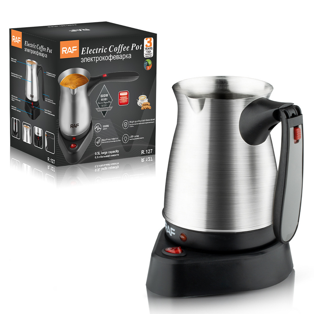 RAF Euro transfronterizo cafetera turca con mango de acero inoxidable calentador eléctrico cafetera de agua caliente 500ml