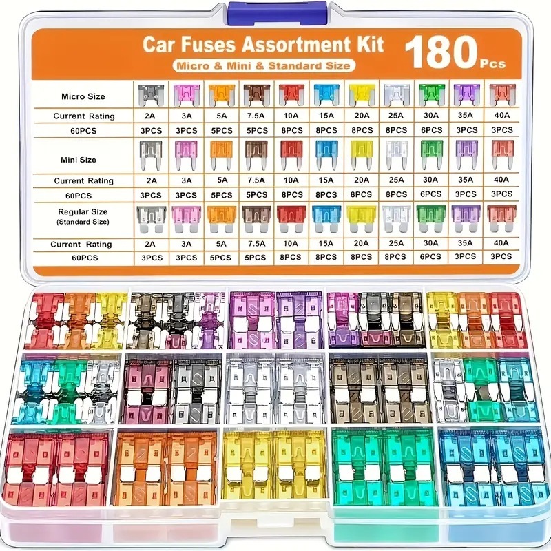 跨境批发180PCS新款汽车保险丝盒装 中号小号迷你片状保险片组合|undefined