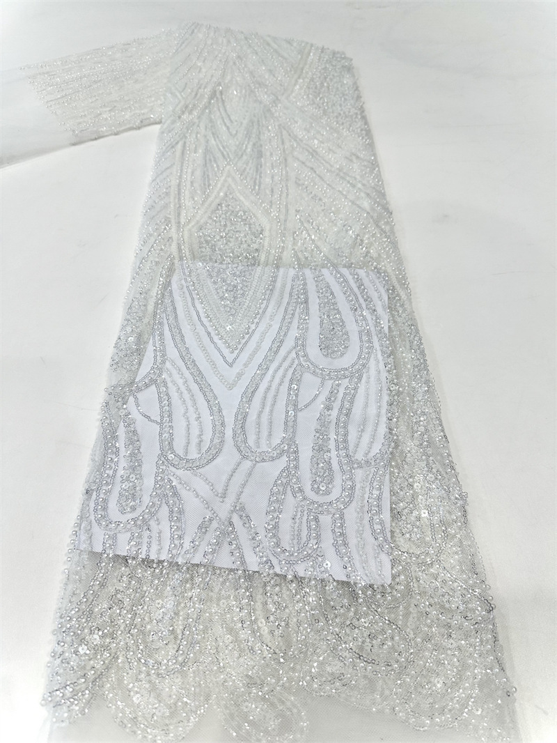 Gorgeoso hilo de malla sequinilla tubo de perlas bordado tela vestido de boda moda falda de moda tela comercio exterior spot transfronterizo