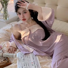 【古风三件套】睡衣女春夏复古新中式风汉服长袖提花冰丝绸家居服