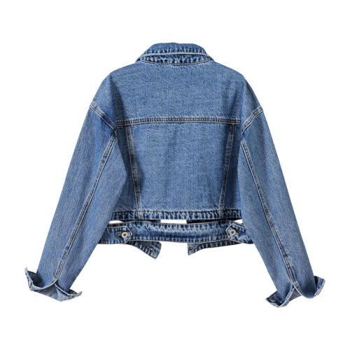 Trendy Hong Kong Style Street Denim Jacket Women's Spring and Autumn New Retro Blue High Waist Chic Denim Short Jacket Top