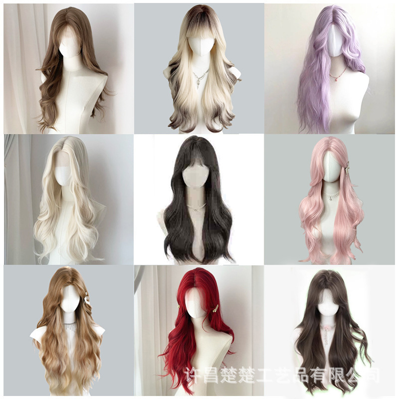 Wig Women's Full Head Cover White Gold Long Curly Hair Full Bangs Sweet Lolita White Full Top Hair in stock