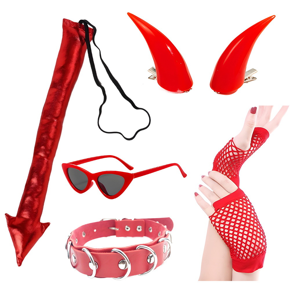 Set de Halloween para el Festival de los Fantasmas, diadema con cuernos de diablo, tridente, accesorios, alas de diablo, cola de diablo
