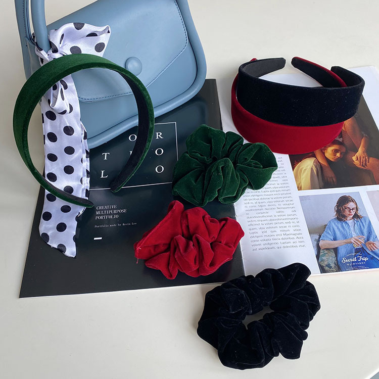 Red, Green, Black Color Wholesale Korean Velvet Broad-brimmed Hair Band Fold Hair Scrunchies Nihaojewelry