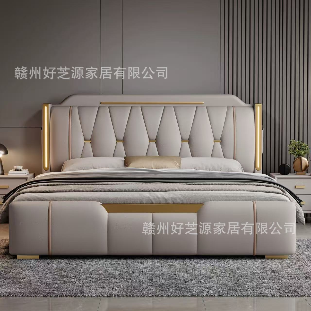 Master Bedroom New Italian Style Accessible Luxury Duplex House Large Flat Leather Bed 1.8m Modern Master Bedroom Leather Bed Wedding Bed