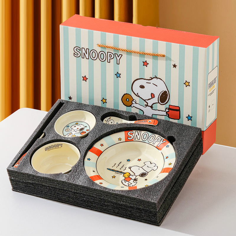 Snoopy Single-Serving Bowl and Plate Set Gift Box Colorful Series Ceramic Tableware High-Value Couple Household Rice Bowl