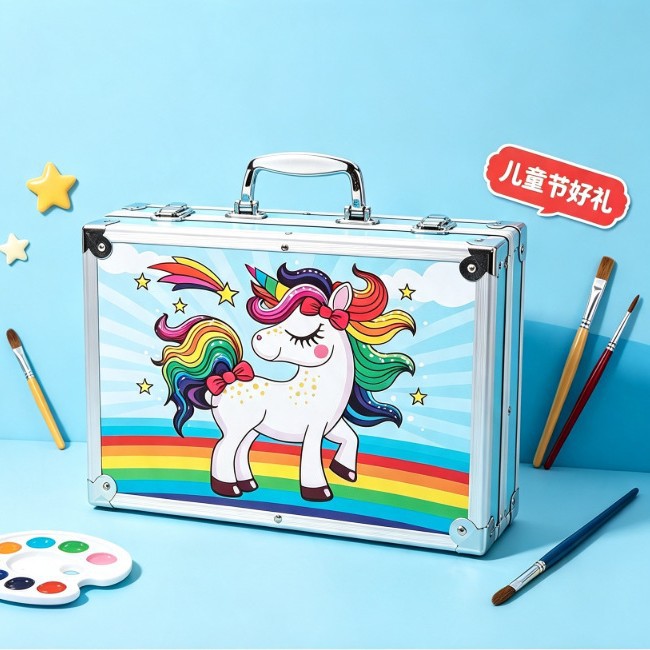 Paintbrush Factory Wholesale 145 Double-Layer Aluminum Box Painting Set Student Watercolor Pens Children's Graffiti Painting Gift Box