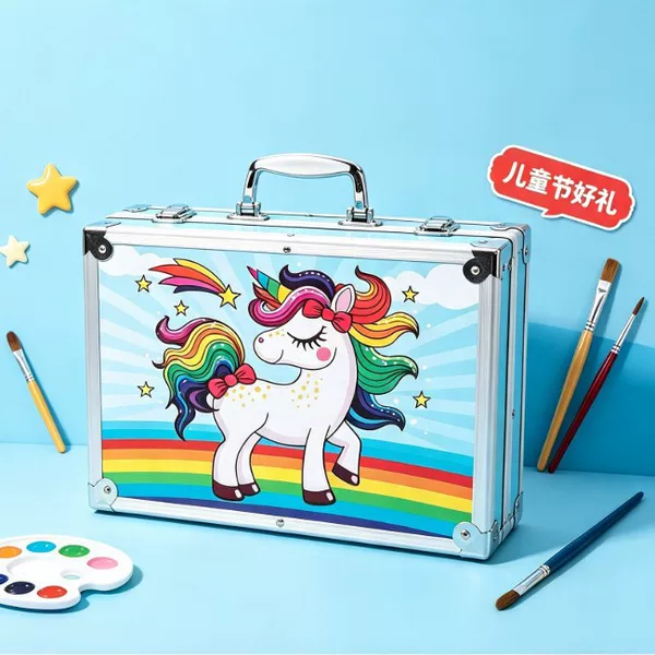 Paintbrush Factory Wholesale 145 Double-Layer Aluminum Box Painting Set Student Watercolor Pens Children's Graffiti Painting Gift Box