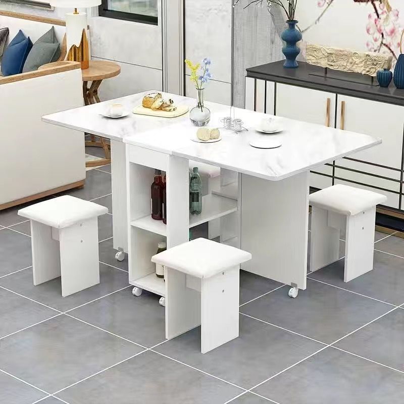 Mesa de comedor plegable doméstica móvil retráctil rectangular simple mesas y sillas multifuncionales de tipo pequeño mesas de comedor combinadas