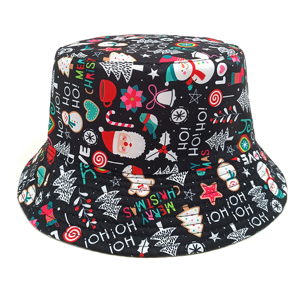 Nouveau Père Noël Bonhomme de neige Flocon de neige Cadeau Imprimé Pot de pêcheur Chapeau de Noël pour femme_voghion.com