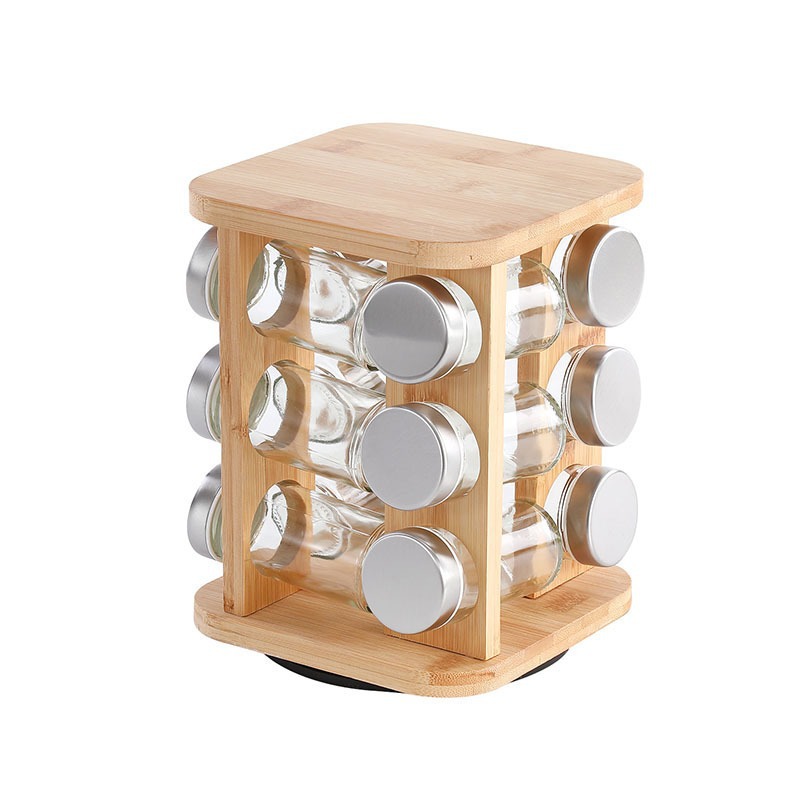 Rack de condimento de madera cuadrada para cocina doméstica condimento giratorio condimento de botella de condimento de gran capacidad multi-especificación
