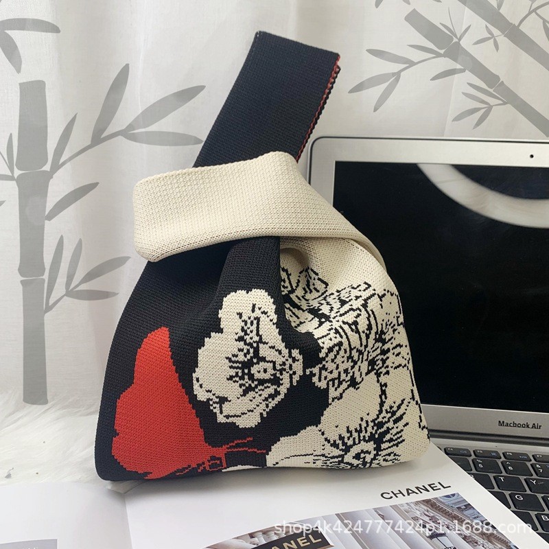 INS bolso de celebridad de Internet bolso de cubo de lana de punto para mujer bolso de mano casual bolso de mano de estilo japonés y coreano bolsa de Almuerzo