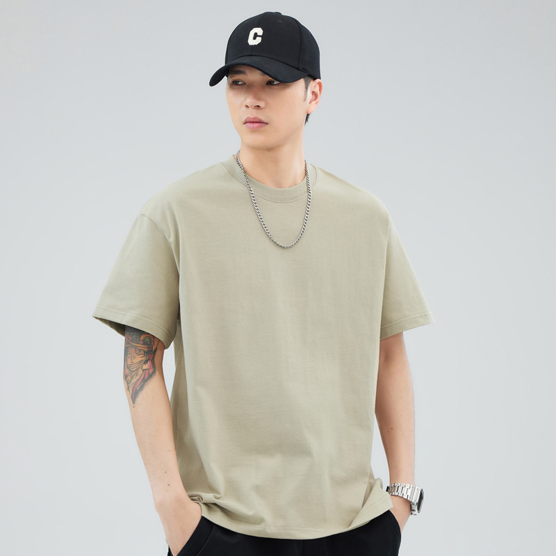 Loose Oversized Drop-Shoulder Half-Sleeve T-Shirt for Men, Stylish and Trendy Wide-Collar Solid Color Pure Cotton Short-Sleeve T-Shirt, Men's Round Neck