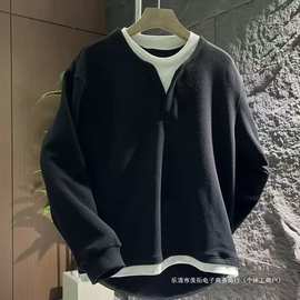 2024秋季新款假两件男百搭时尚空气层套头卫衣韩版潮流宽松打底衫