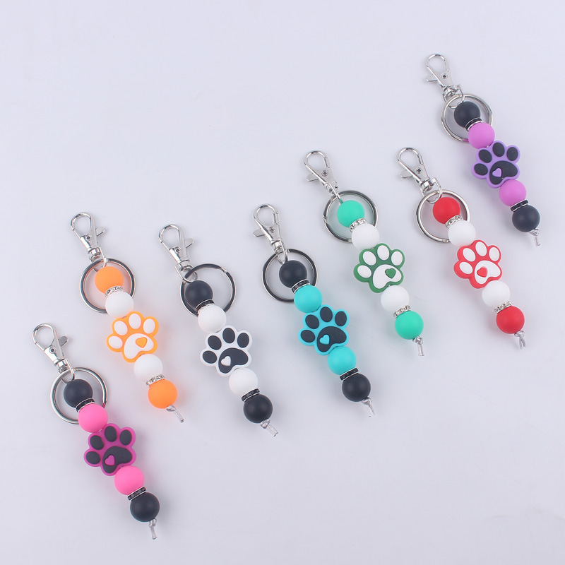 New Silicone beaded bracelet jewelry creative DIY cartoon dog claw keychain pendant bag pendant small accessories